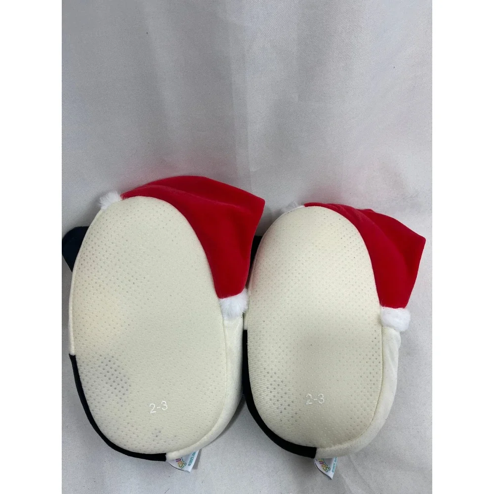 Squishmallows Santa Hat Cat Plush Slippers Kids Size 2/3 Off-White Black Holiday